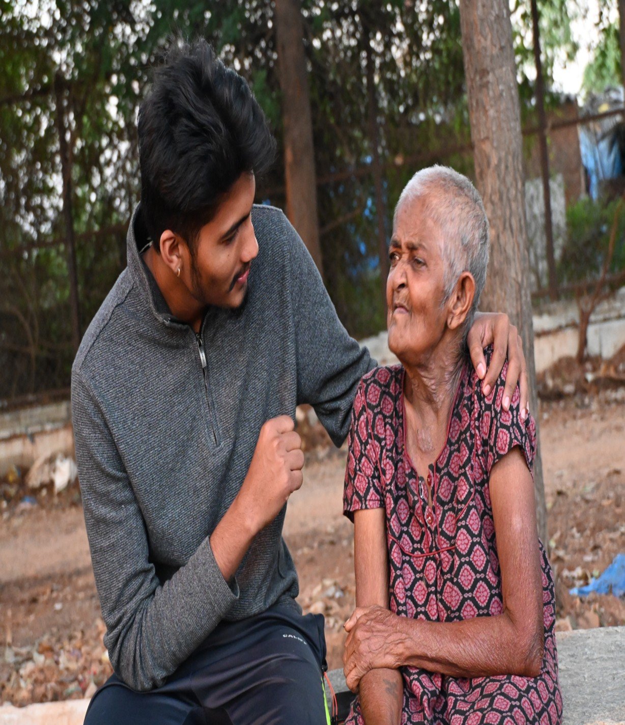 With elderly lady